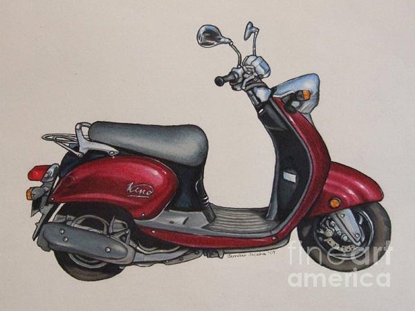 600x450 Red Scooter Painting By Jennifer Slouha - Scooter Painting