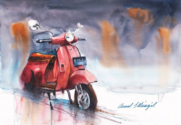 770x532 Saatchi Art Scooter Painting By Cemal Selimgil - Scooter Painting