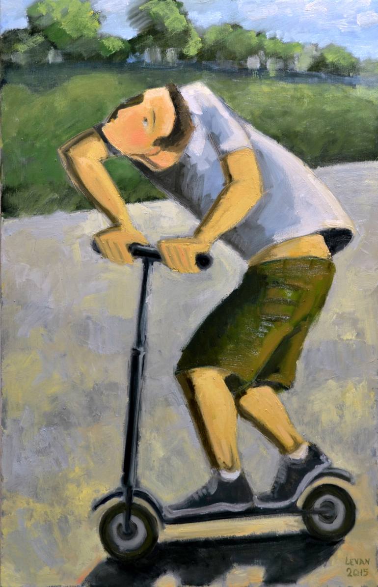 770x1195 Saatchi Art The Boy On The Scooter Painting By Levan Stepanyan - Scooter Painting