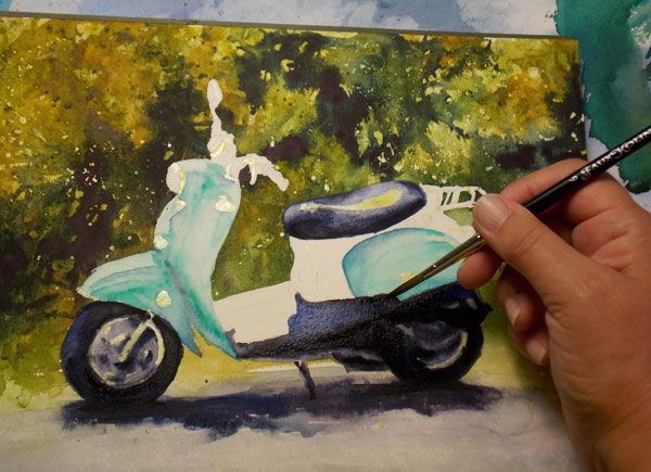 600x435 Watercolor Painting Demo Painting The Scooter - Scooter Painting