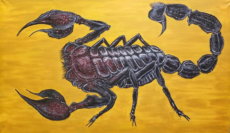 770x448 Saatchi Art Black Scorpion On Gold Reality Painting By Soran Omar - Scorpion Painting
