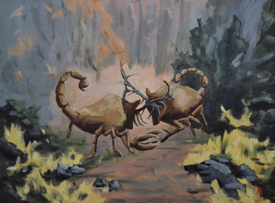900x665 Scorpelk Scorpiones Cervus Canadensis Painting By Nick Froyd - Scorpion Painting