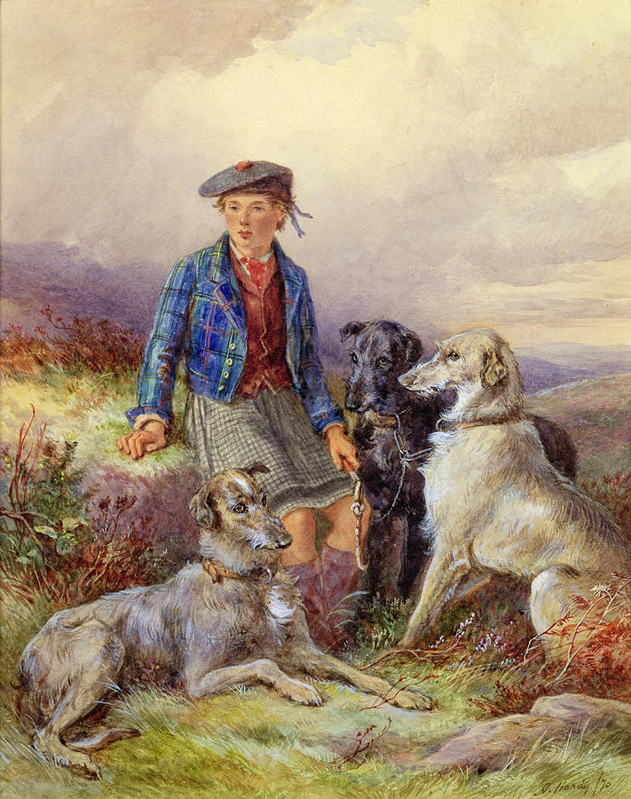 711x900 Scottish Boy With Wolfhounds In A Highland Landscape Painting By - Scottish Painting