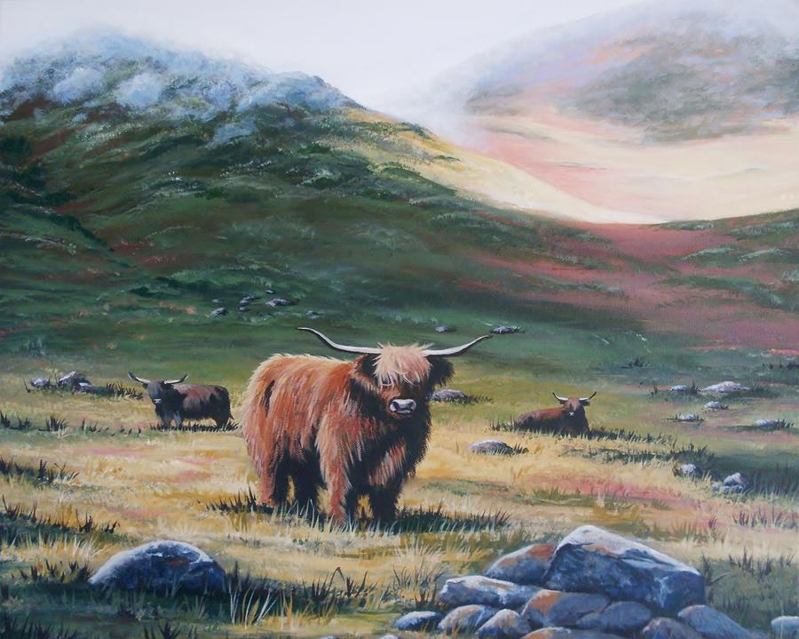 900x719 Scottish Highland Cattle Painting By Anne Gardner - Scottish Painting