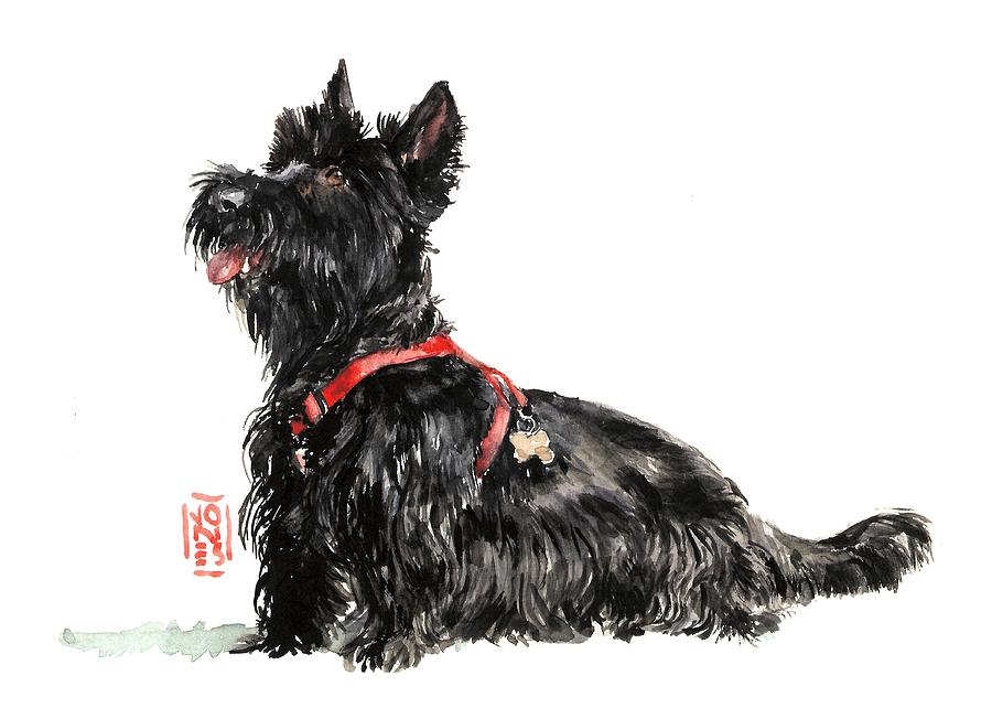 900x642 Scottie Painting By Debra Jones - Scottish Terrier Painting