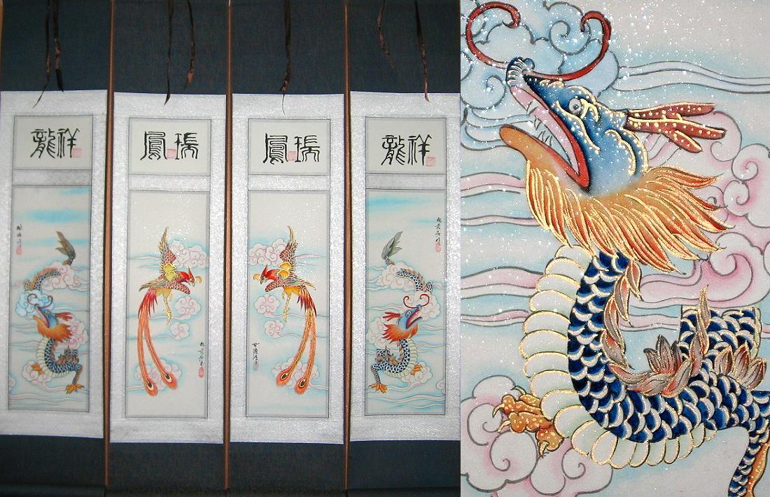1100x710 Chinese Dragon Phoenix Art Scroll Painting Set - Scroll Painting