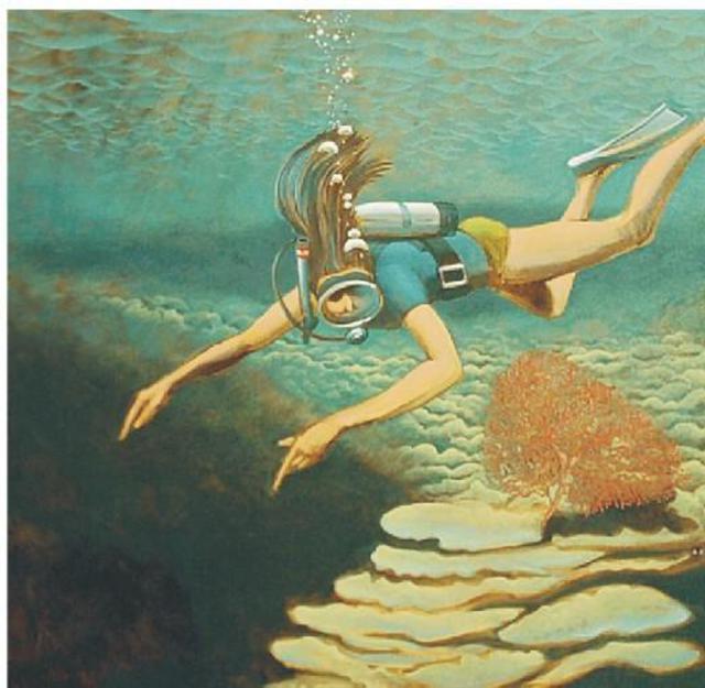 640x625 Steven Donnini Artwork Scuba Girl Original Painting Oil - Scuba Diver Painting