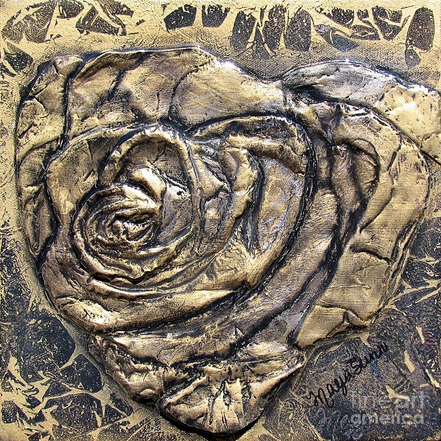 900x900 Golden Rose 3d Sculpture Painting Painting By Mayasunn Artist - Sculpture Painting