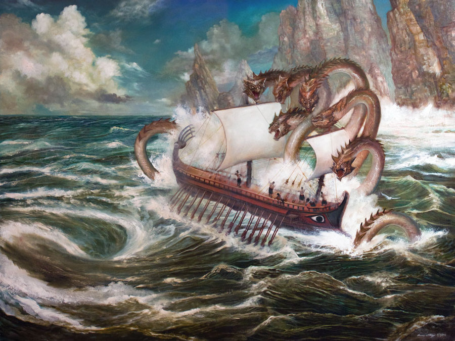900x675 Odysseus And Scylla By Pinkparasol - Scylla And Charybdis Painting