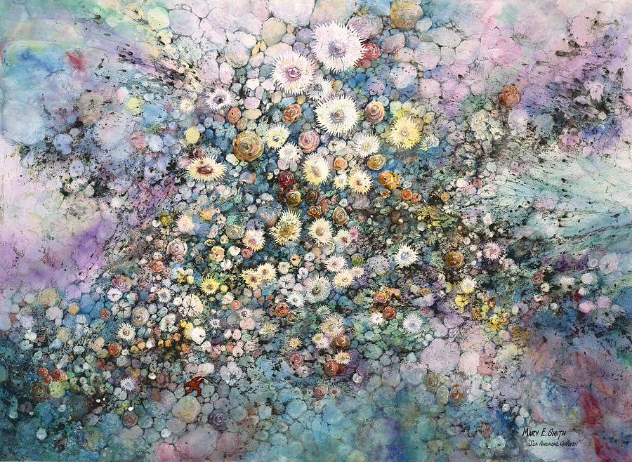 900x658 Sea Anemone Garden Painting By Mary E Smith - Sea Anemone Painting