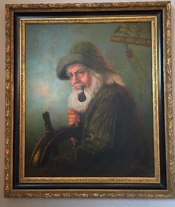 254x300 Vintage Oil Painting Of Sea Captain Signed By Kim Benson - Sea Captain Oil Painting