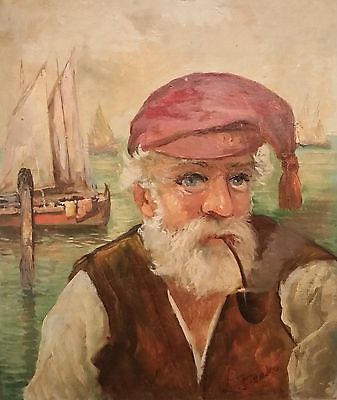 337x400 Antique Sea Captain Painting, Original Nautical Oil Painting - Sea Captain Painting