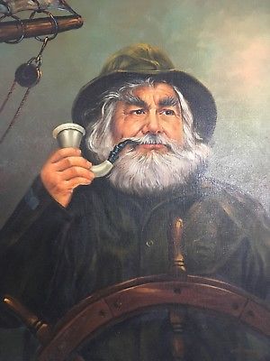 300x400 Vintage Original Kim Benson Signed Sailor Sea Captain Oil - Sea Captain Painting