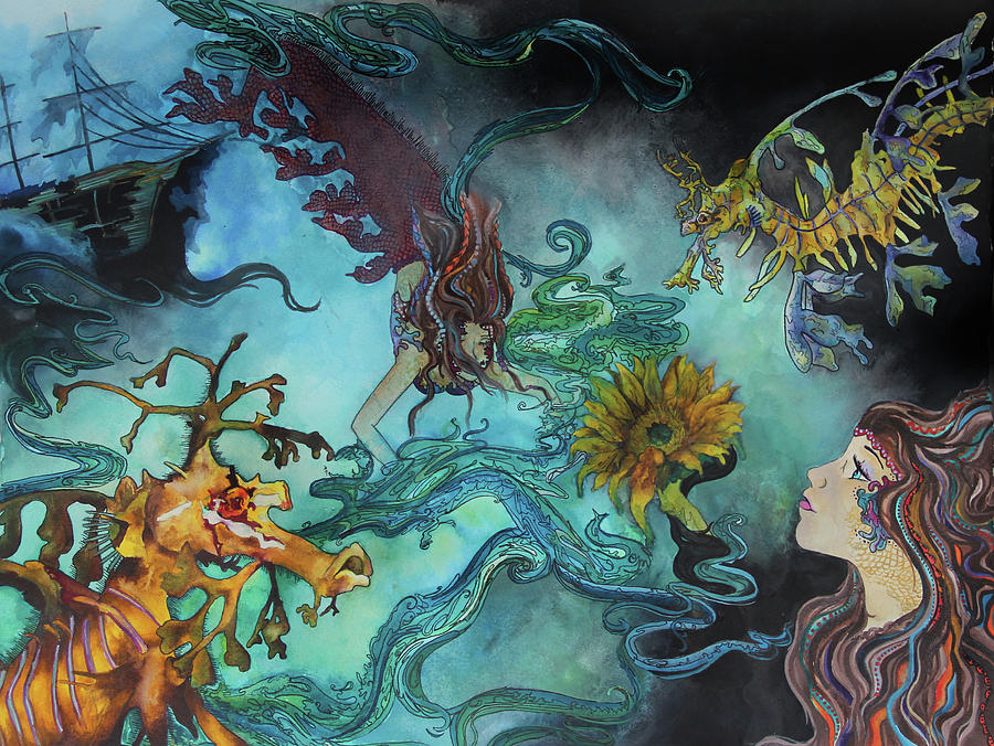 900x676 Mermaids And Sea Dragons Painting By Brittany Sibert - Sea Dragon Painting