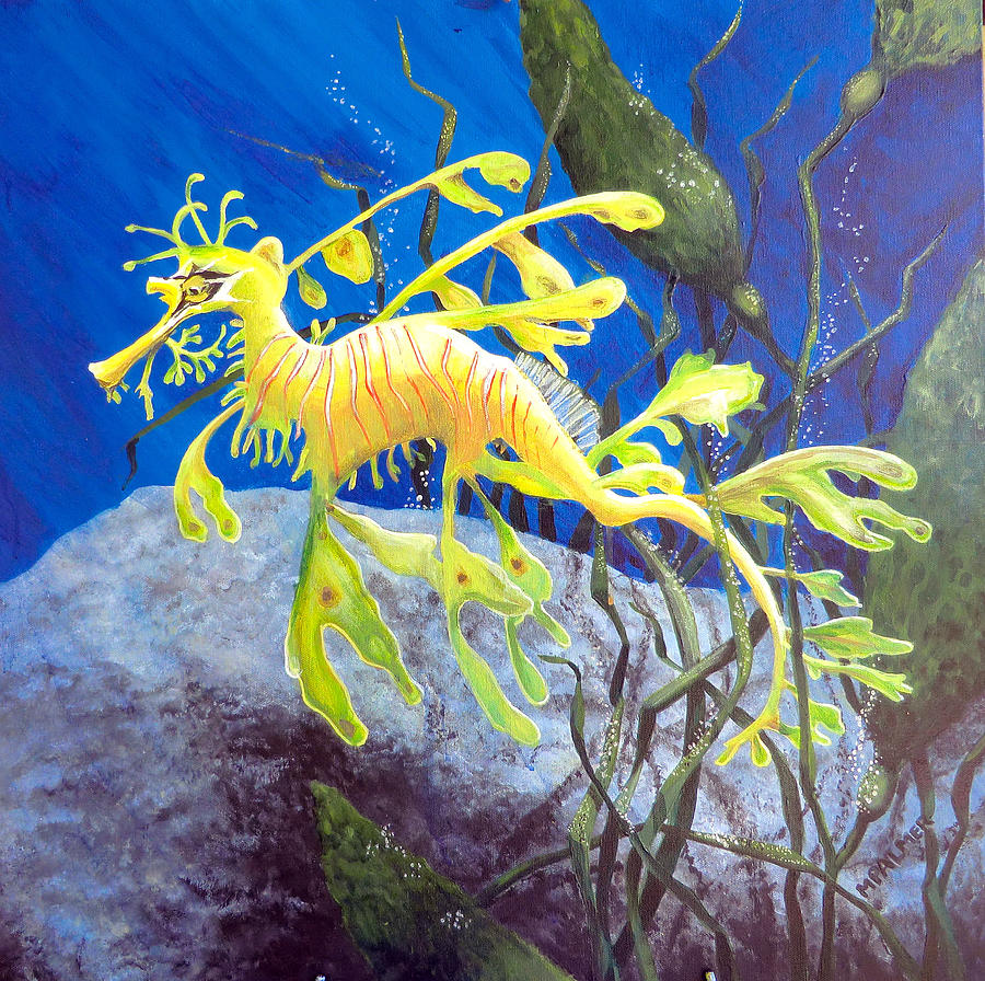 900x896 Yellow Seadragon Painting By Mary Palmer - Sea Dragon Painting