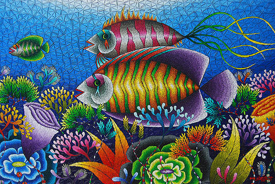 536x359 Fish Under Sea Painting By Em Chaziq - Sea Fish Painting