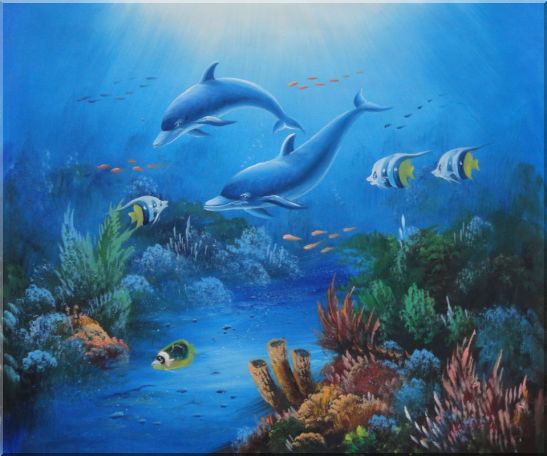 547x456 Framed The Wonderful Sea World Oil Painting Animal Marine Life - Sea Fish Painting