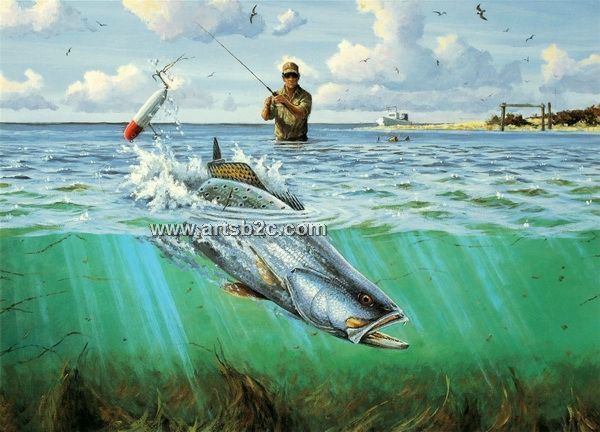 600x432 Big Fish Under The Sea Oil Painting Op Cl4 150 - Sea Fish Painting