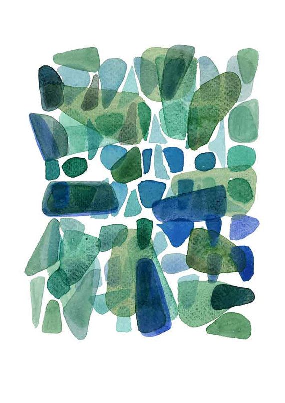 570x806 Sea Green Paint Abstract Painting Green Sea Glass Art Watercolor - Sea Glass Painting