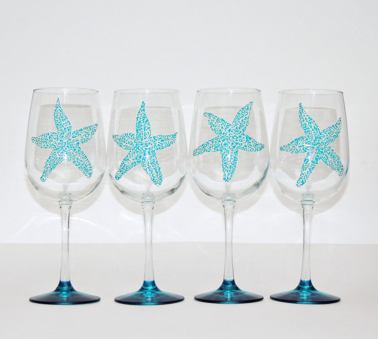 1500x1345 Sea Star Starfish Wine Glasses Set Of 4 By Creationsdeflorence - Sea Glass Painting