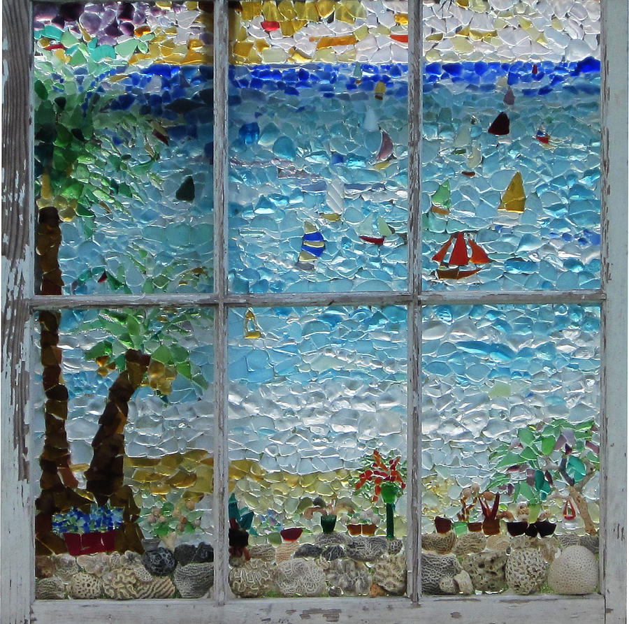 900x893 By The Sea Glass Art By Anne Marie Brown - Sea Glass Painting