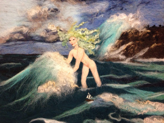 570x428 Sea Goddess Fiber Art Wool Painting On Felt Fabric - Sea Goddess Painting