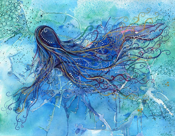 570x443 Sea Goddess Original Abstract Watercolour Painting - Sea Goddess Painting