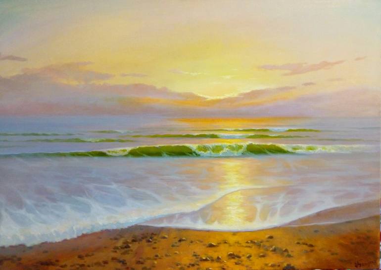 770x547 Saatchi Art Sea Landscape Sea Sunset, Calm, Water Painting By - Sea Landscape Painting