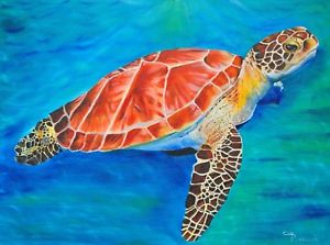 300x223 Sea Turtle Realistic 24x18 Original Oil Painting Ocean Sealife - Sea Life Painting