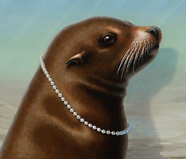 366x313 Sea Lion, Pearls - Sea Lion Painting
