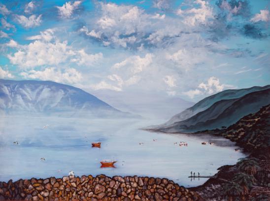 548x408 Fishing In The Sea Of Galilee, Original Acrylic Painting Paintings - Sea Of Galilee Painting