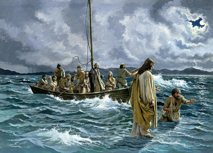900x648 Christ Walking On The Sea Of Galilee Painting By Anonymous - Sea Of Galilee Painting