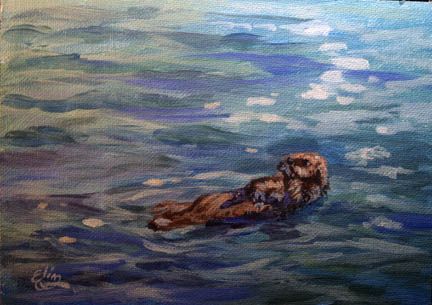 432x305 Rolling Along - Sea Otter Painting