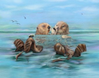 340x270 Sea Otter Painting On Canvas Otter Artwork 16 X 20 Sea Otters - Sea Otter Painting