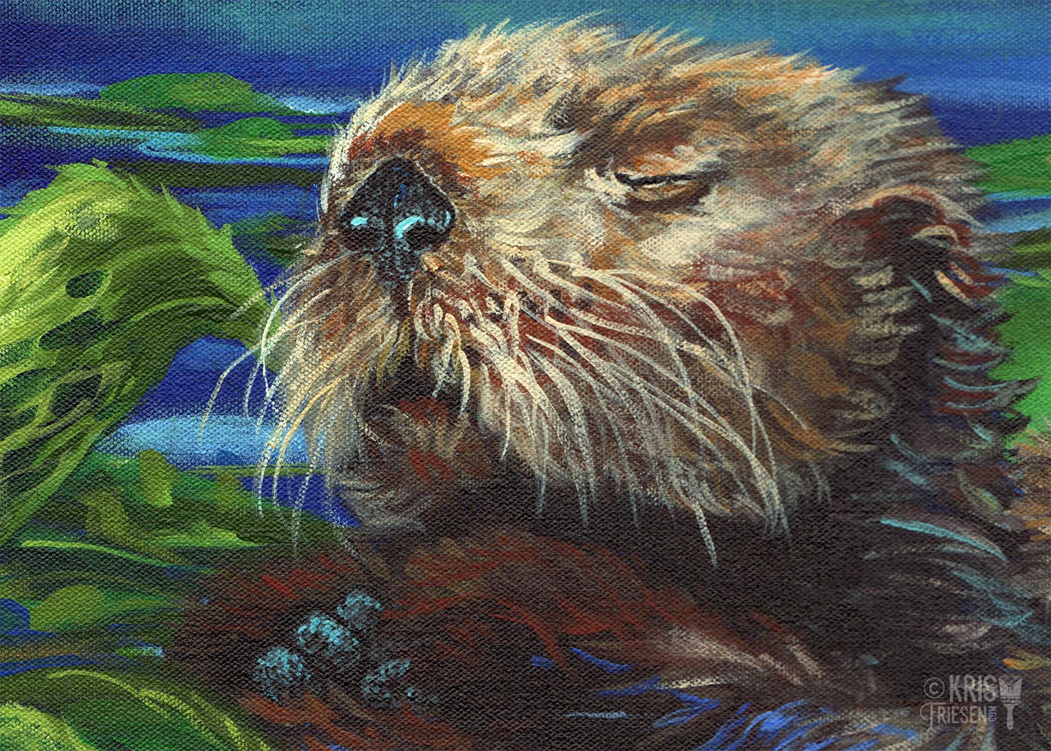 1500x1071 Sea Otters In Kelp Painting - Sea Otter Painting