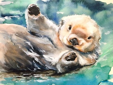 480x360 Watercolor Baby Otter Painting Demonstration - Sea Otter Painting