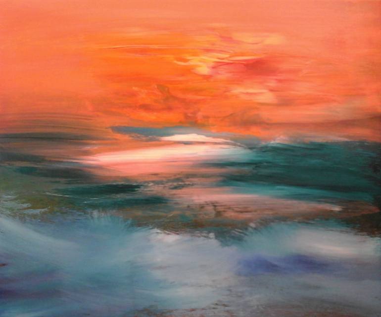 770x641 Saatchi Art Sunrise And Sea Painting By Elena Ivanova - Sea Painting