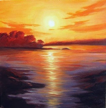344x350 Sunset Over Evening Sea Painting - Sea Painting