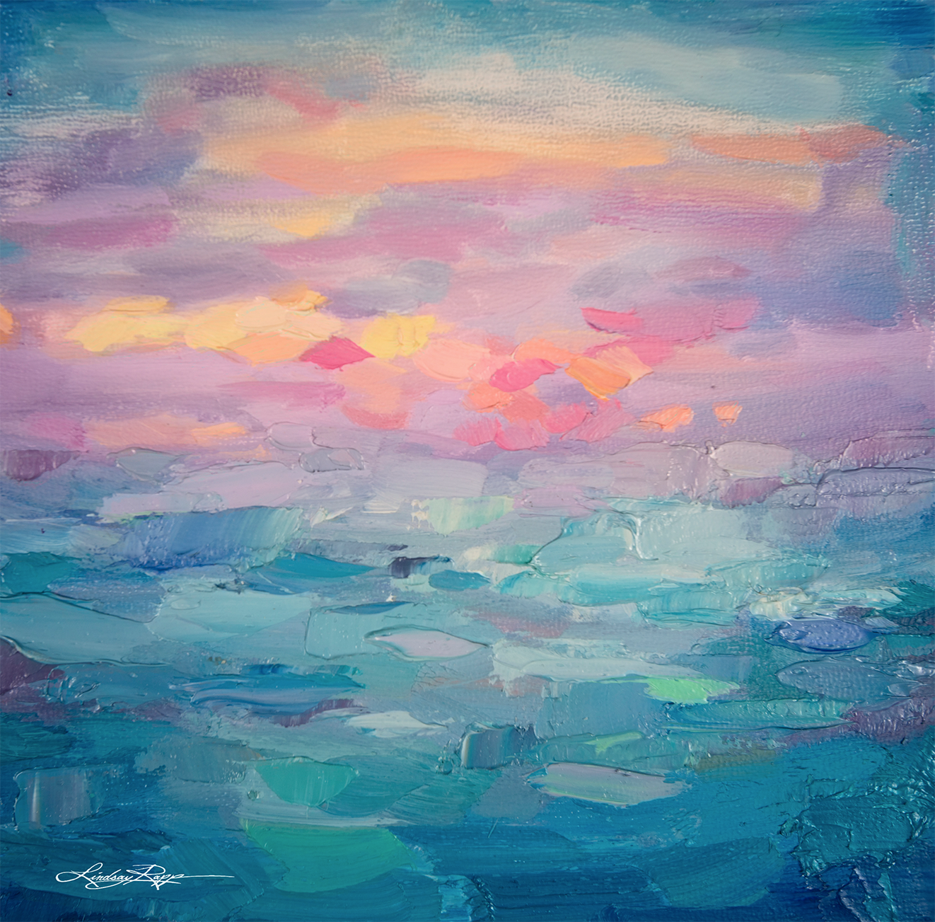 1322x1303 Sunset Sea Painting - Sea Painting