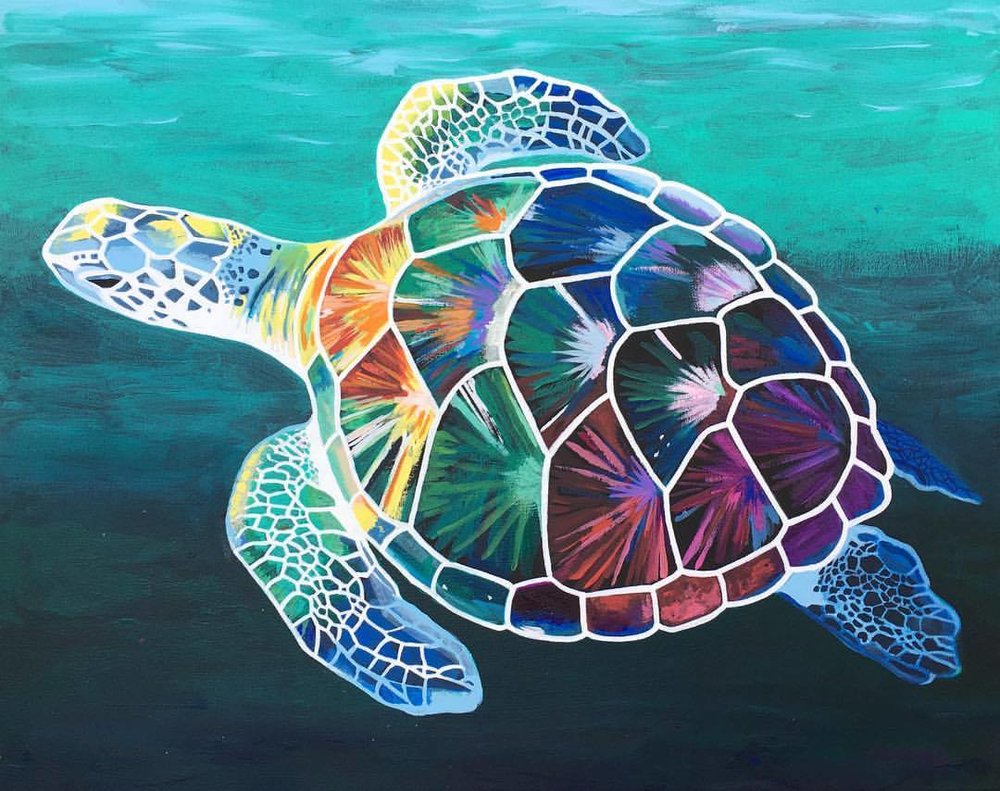 1000x791 Colorful Sea Turtle Painting - Sea Painting