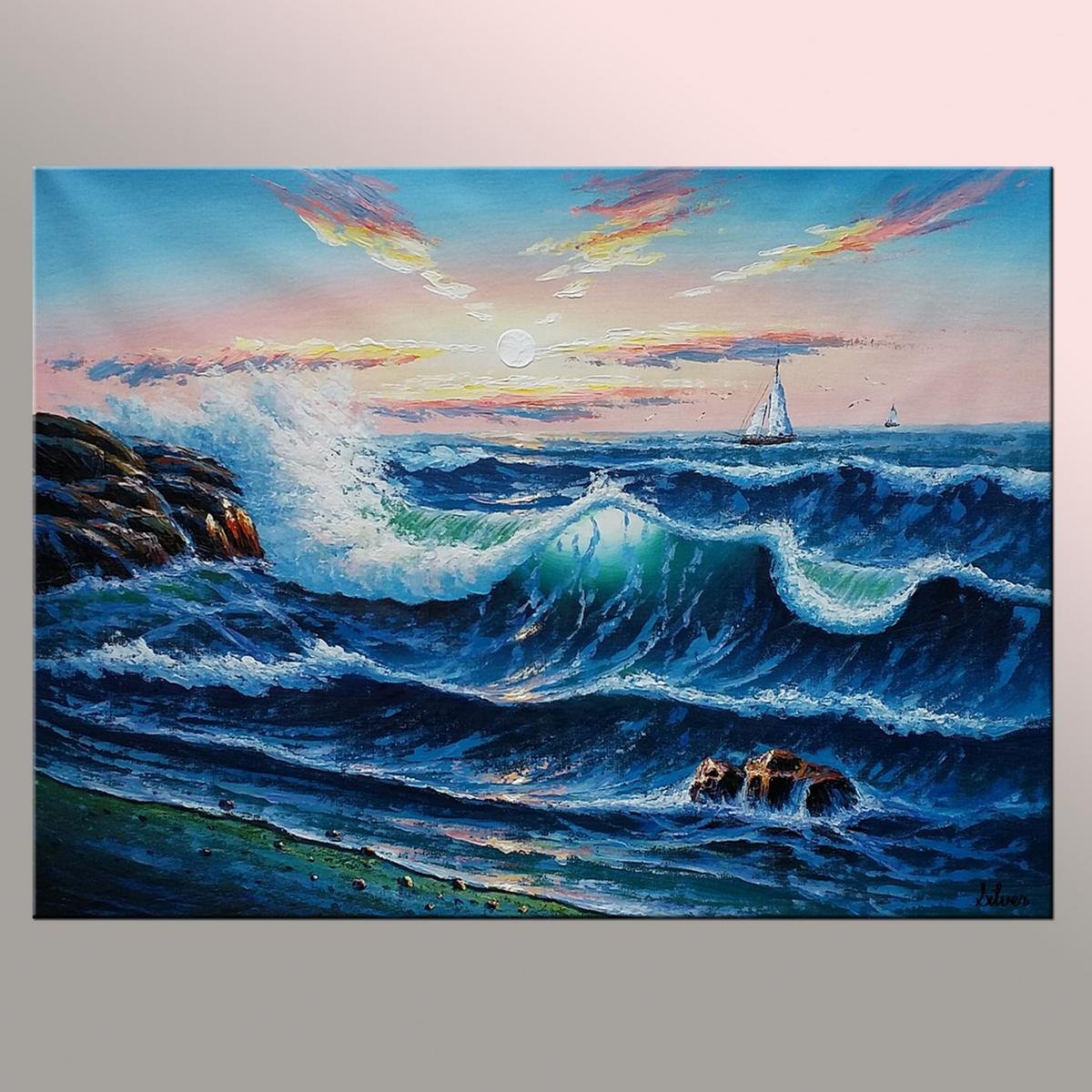 1200x1200 Ocean Oil Painting, Sea Painting, Sunrise Painting, Canvas - Sea Painting Images