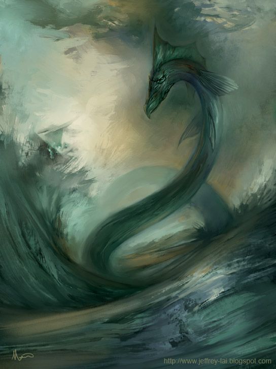 544x726 Sea Serpent Water Dragon Dragons, Sea Monsters - Sea Serpent Painting