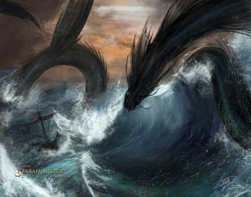 498x391 Sea Serpent 11x14 Poster - Sea Serpent Painting