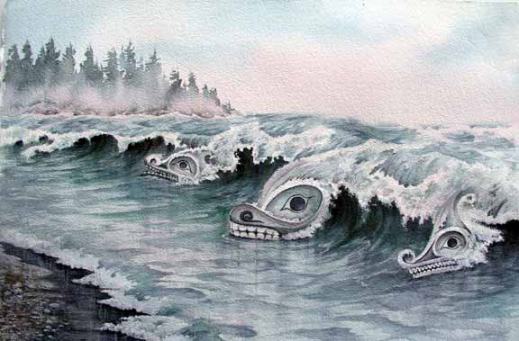 576x379 Sisiutl [Two Headed Sea Serpent From The Pacific Northwest - Sea Serpent Painting