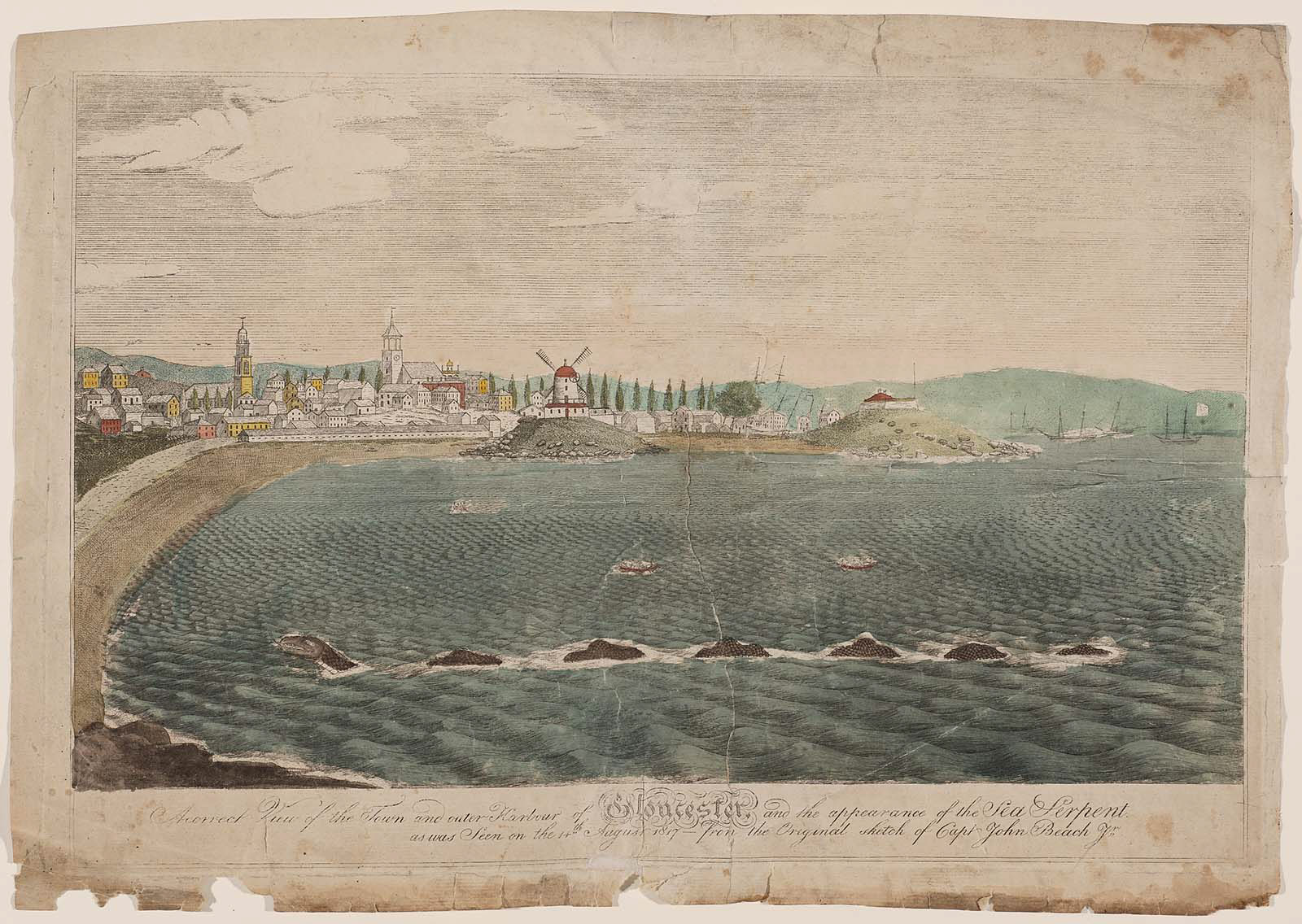 1600x1136 View Gloucester Harbor With The Sea Serpent 1817 Museum - Sea Serpent Painting
