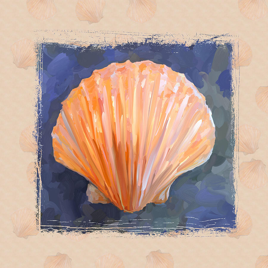 900x900 Seashell I Grunge With Border Painting By Jai Johnson - Sea Shell Painting