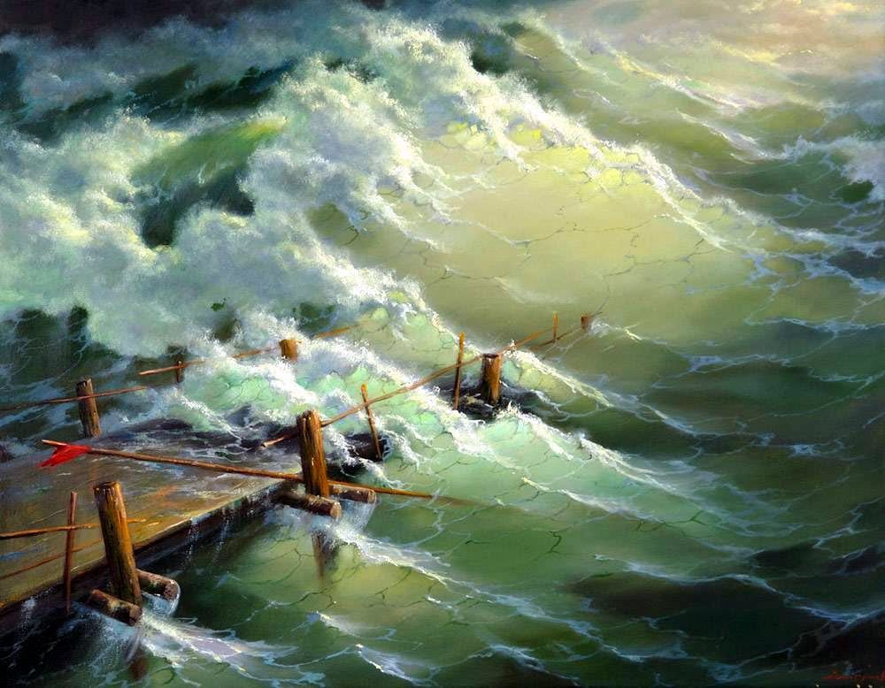 1000x778 Sea Storm Sea And Boat - Sea Storm Painting