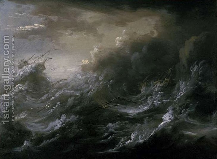 729x535 Sea Storm And Shipwreck 2 Christian Wilhelm Ernst Dietrich - Sea Storm Painting