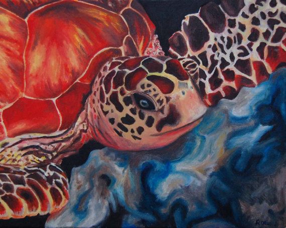 570x456 Sea Turtle Oil Painting Seaturtle Painting Wall Art Turtle Home - Sea Turtle Oil Painting