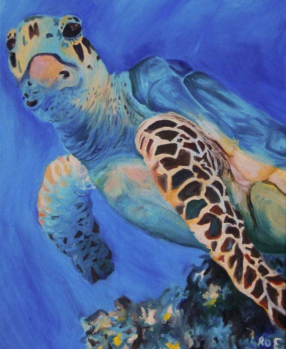 570x697 Sea Turtle Oil Painting Ocean Painting Decor By Ashleyroedesign - Sea Turtle Oil Painting